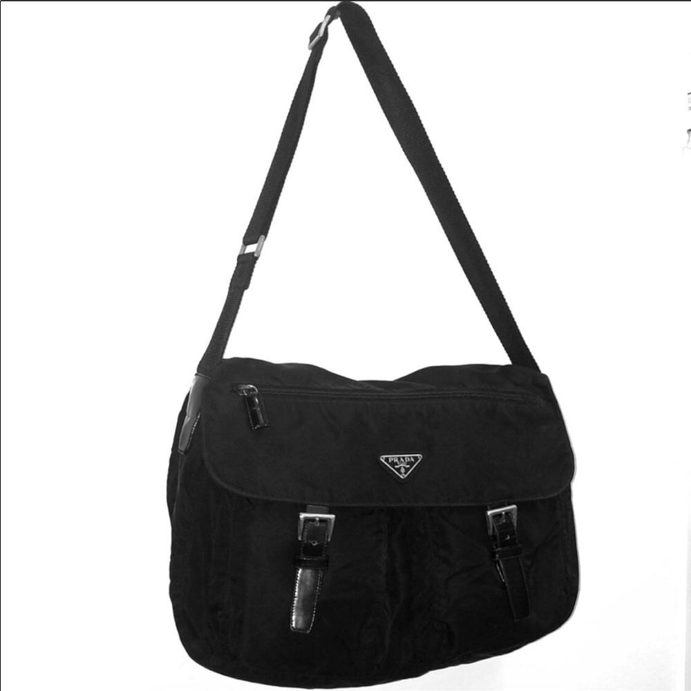 Prada 1738 Black Nylon Messenger Bag